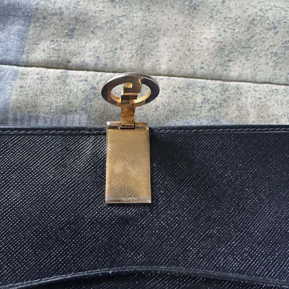 Gucci Vintage GG Canvas Dark blue Leather Bifold Wallet Vintage Italy "7 x 3.5" - Picture 5 of 16